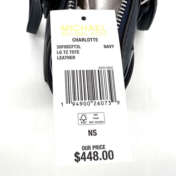 Michael Kors Large Charlotte Tote Bag & LG Double Zip Wallet Luggage Navy Blue - Picture 14 of 15